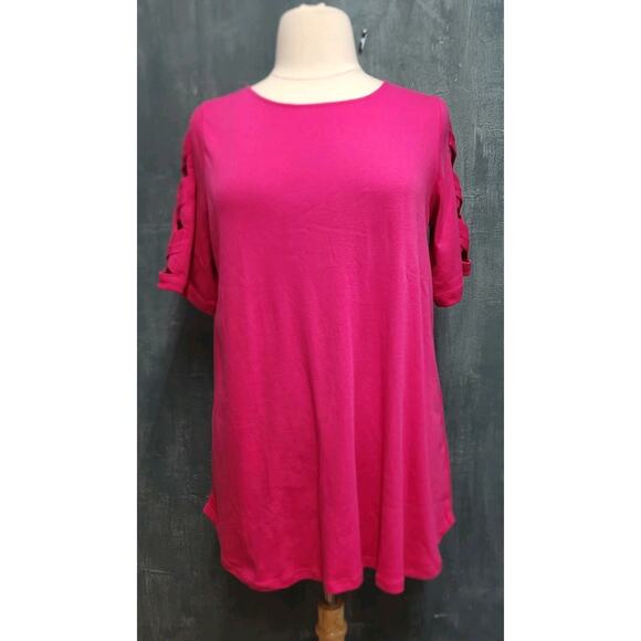 Woman Within Plus Size Cut-Out Sleeve Tunic Raspberry Sorbet 14/16 Round Hem - Picture 2 of 11